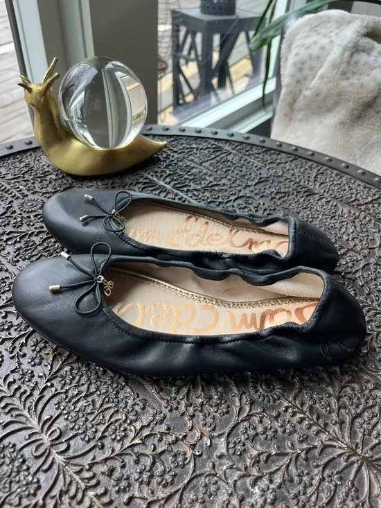 SAM EDELMAN FELICIA BLACK LEATHER BALLET FLATS 8 - Picture 4 of 9
